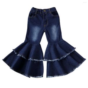 Calças da criança do bebê meninas bell-bottoms calças compridas crianças menina cintura alta alargamento perna larga jeans retro denim azul queimado