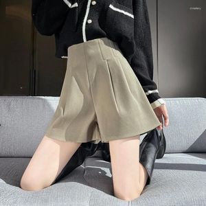 Frauen Shorts Mode Woolen Lose Taschen Weibliche Faux Gerade 2024 Frühling Herbst Hohe Taille Damen Breite Bein N904