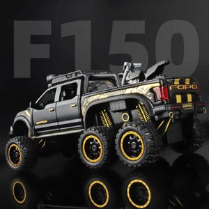 1 24 caminhonetes para meninos F150 Raptor modelo de carro de metal fundido com som e luz para crianças de 3 anos ou mais azul 240131