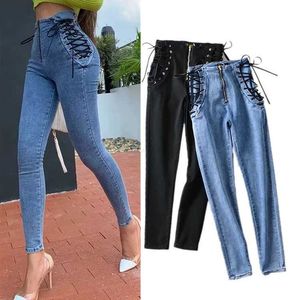 Women High Waist Jeans Woman Sexy Black Blue Elastic Skinny Pencil Pants Female Plus Size Zipper Wash Denim Trousers Girl