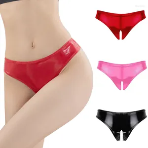 Kvinnors trosor Crotchless Open Crotch Briefs Sexig patentläder Erotiska underkläder underkläder