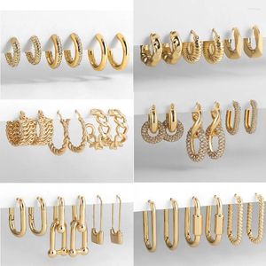 Hoop Earrings 3 Pairs/set Punk Geometric Big Small For Women Men Gold Color Metal Chain Circle Huggie Korean Jewelry