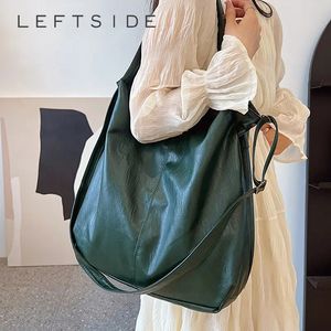 LEFTSIDE Fashion Big Leather Tote Bag For Women Tender Kvinnor Simple Large High Capacity Retro Shoulder Side Bag Handväskor 240124