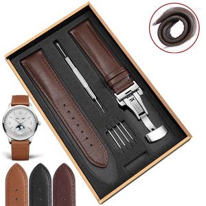 Titta på band Yopo Blackbrown Soft Bekväma läder Män och kvinnors Watchstrap Universal Interface Butterfly Buckle Cowleather Watchchain