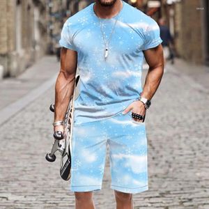 Men's Tracksuits T-shirt Shorts Set Snowflake Summer Funny Fashion Tops Beach Sportswear Spring Autumn Street Luxury Outfit O Neck Tees