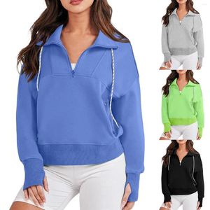 Damen Hoodies Streetwear Frauen Sexy Cropped Y2k Half Zip Lose Sweatshirt Quarter Trendy Langarm Pullover Tops Jacke 2024