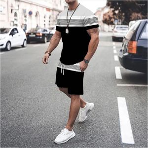 Fatos masculinos verão vintage listra impressão 2 peça conjuntos de treino roupas de grandes dimensões retro estilo praia t camisas masculino terno tshirt shorts