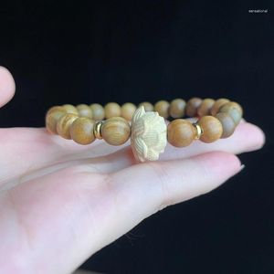 Bracciale con filo di loto in legno di sandalo verde con design di nicchia pieno di perline di Buddha della foresta maschile e femminile in stile etnico