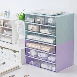 Drawer Type Desktop Storage Box Plastic Stationery Cosmetic Organizer Free Combination Multilayer Stackable Jewelry 240125