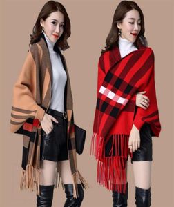 shawls Autumn winter knitted Cape women039s thickened sleeves spring and fashion with plaid shawl260k4711899