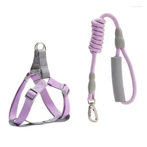 Dog Collars Lilac Purple Metal Hardware Buckle Pet Collar Traction Rope Bow Chest And Back Set Harness