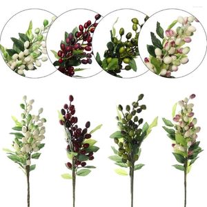 Decorative Flowers Christmas Artificial Olive Fruit Bean Branch Wreath DIY Xmas Tree Decor Green Berry Simulation Flower Home