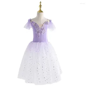 Abbigliamento da palco Abito da balletto lungo Morbido tulle Romantico YAGP Velluto professionale Verde Bianco Manica corta Costume da ragazza Napoli Concorso