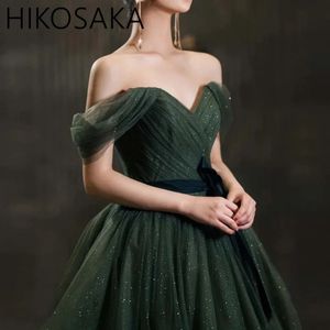 Army Green Long Off Shoulder Evening Dress Lady Girl Women Princess Prom Banquet Party Wedding Bridal Performance Dress Gown 240125