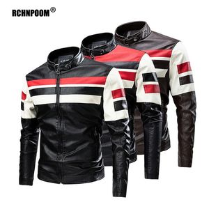 Jaqueta de couro da motocicleta dos homens marca casual quente velo motociclista bombardeiro jaqueta masculina à prova vento inverno vintage casaco 240122