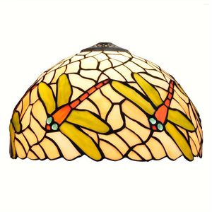 Pendant Lamps Lamp Shade Replacement 12 Inches Stained Glass Dragonfly Lampshade For Table Desk Light Chandeliers Ceiling Fixture Pe