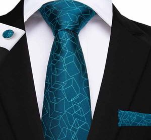 Hitie Christmas Ties Peacock Green Geometryczne krawatowe kieszonkowe spinki do mankietów 100 jedwabnych krawatów Business Gravatas SN70491214551