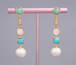 GuaiGuai Jewelry White Keshi Pearl shell Blue Turquoise Amazonite Drop Stud Earrings Handmade For Women Real Gems Stone Lady Fashi7304495