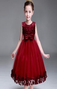 Dzieci niemowlę płatki kwiatowe sukienka Dzieci Druhna maluch elegancka sukienka vestido infantil formalny sukienka wina wino czerwony 6426458