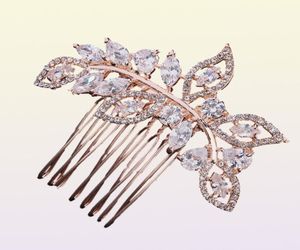 Newest Fashion Rose Gold Wedding Accessories For Bride Crystals Hair Comb Hairpieces Hair Jewelry For Women Tiara Clips JCH0999663092