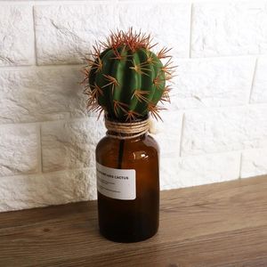 Dekorativa blommor konstgjorda kaktusboll intepottade simulerade suckulenter växter för heminredning