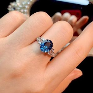 Cluster Rings Deep Bule Natural Topaz Ring for Daily Wear 8mm 10mm VVS 3ct London Blue Sier Jewelry November Birthstone