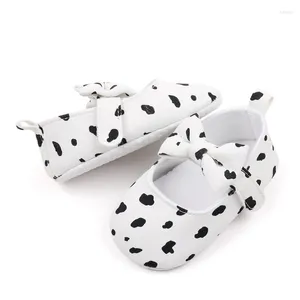 First Walkers Baby Girls Mary Jane Flats Cute Cow Print Princess Dress Shoes Non-Slip Crib Sneakers For Infants