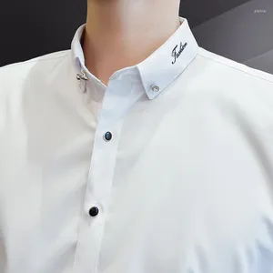 Men's Dress Shirts High Quality Long Sleeved Embroidered Stretch Shirt Youth White Black Red Color Soft Brand Top For Business Gentleman
