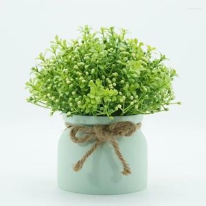 Decorative Flowers 19cm Nordic Wind Orchid Bean Small Bonsai Artificial For Wedding Decoration Room Decor Desktop Green Fake Plants Potted