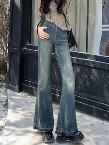 Kadınlar kot vintage denim flare pantolon kadınlar için büyük boy büyük boy s-5xl moda yüksek bel geniş bacak çan-tabanlı pantolon kadın ince