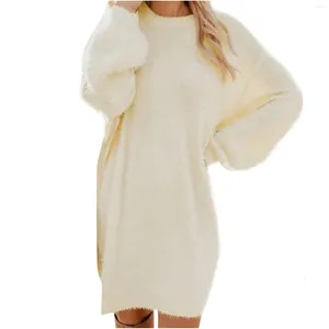 Casual Dresses Women Winter Sweater Knit Crewneck Warm Long Sleeve Sweatshirts Dress