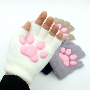 Lolita Cosplay Cat Claw Gloves Fashion Silicone Fingerless Plush 3D Toes Cat Paw Handärmar Stickade kattunge Mittens Supplies240125