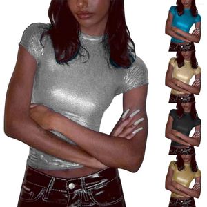 Женские футболки, однотонные светоотражающие женские топы из хлопка и спандекса, женская футболка с коротким рукавом