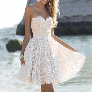Casual Dresses Off Axel White Floral Lace Dress Delicate Design Elastic Waist A-Line For Women Elegant Wedding Party Prom