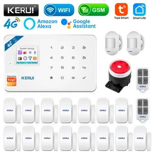 Sistemas de alarme Kerui W184 4G / WiFi Sistema com kit de controle de sensor de movimento anti-pet GSM Painel Tuya Segurança Wireless Smart Home Device
