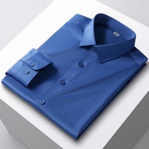 Camicie eleganti da uomo Camicia Primavera/Estate a maniche lunghe Liscia Confortevole Elastica Resistente alle Rughe Tinta Unita di Lusso Business Banchetto Formale