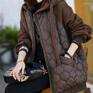 女性用トレンチコート大きなサイズのフード付きスプレッチされた綿のコート厚い暖かいパフジャケット女性韓国のゆるいパッド入りオーバーコートキルティングパーカ