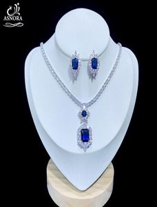 Örhängen halsband asnora glänsande kubiska zirkonbröllop smycken set royal blue aftonklänning tillbehör x08252683922