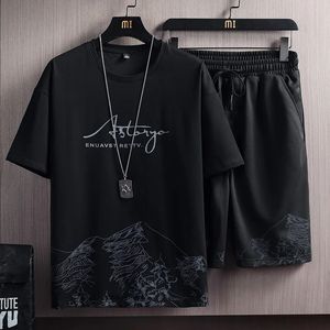 Verão 3d impressão masculina fatos de treino casual 2 peça conjunto para homem plus size o pescoço dos homens camiseta shorts conjunto manga lazer masculino outfit 240202