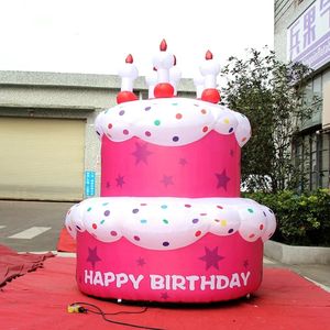 卸売ピンク6m20fthジャイアントお誕生日おめでとうインフレータブルケーキの装飾キャンドル付きのカスタムケーキパーティーの装飾用のカスタムケーキバルーン