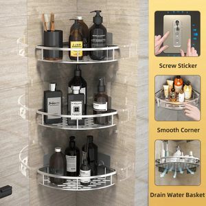 Bathroom Shelf Kitchen Storage Organizer Aluminum Alloy Shower Shelf Bathroom Accessories No Drilling Wall Shelf 240202