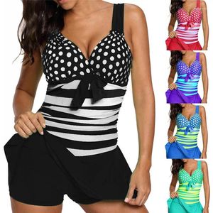 Costumi da bagno da donna Donna Sexy a pois a righe Taglie forti Costumi da bagno Tankini per donna Costume da bagno Push Up con pantaloncini Sport Due pezzi 5XL