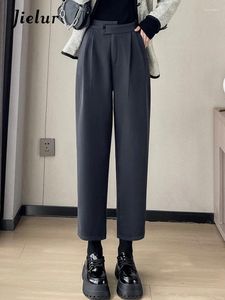 Women's Pants Jielur Fashion Office Lady Harem Double Buttons Chic Casual Loose Simple Zipper Black Coffee Female Trousers