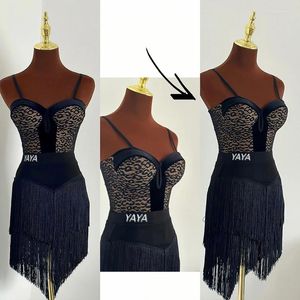 Palco desgaste mulheres vestido de dança latina sexy veludo top borla saias terno chacha rumba tango prática roupas femininas dn16855