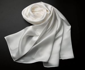 Halsdukar naturliga mullbärsilkscarf lång fast färg stora sjalar wraps satin äkta vita femme damer mode7304637