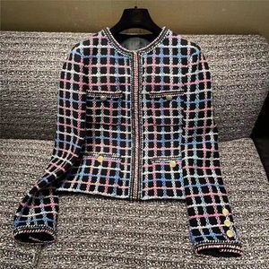 Liten doft lyxdesigner vinterkläder kvinnor vintage rutig tweed jack ull rockar koreanska mode strreetwear höst 240123