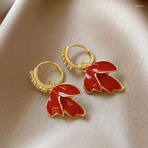 Dangle Earrings Korean Style Light Luxury Elegant Red Dripping Oil For Women Fashion Sweet Jewelry Accessorie