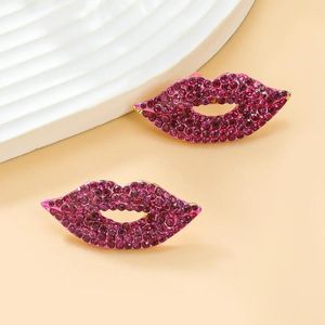 Stud Earrings Fashion Red Fuchsia Crystals Lip Shape For Women's Sparkling Jewelry