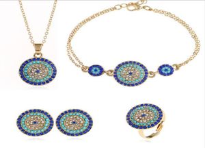 Summer Statement Turkey Blue Eyes Jewelry Set Necklace Earrings Stud Ring Bracelet Bohemian Vintage Jewelry Sets For Women82777891967592