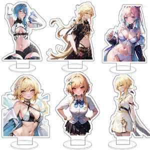 Keychains Anime Genshin Impact Lumine Aether Cospaly Acrylic Figur Sangonomiya Kokomi Eula Game Stand Sign Model Desk Decor Fans Gift Gift